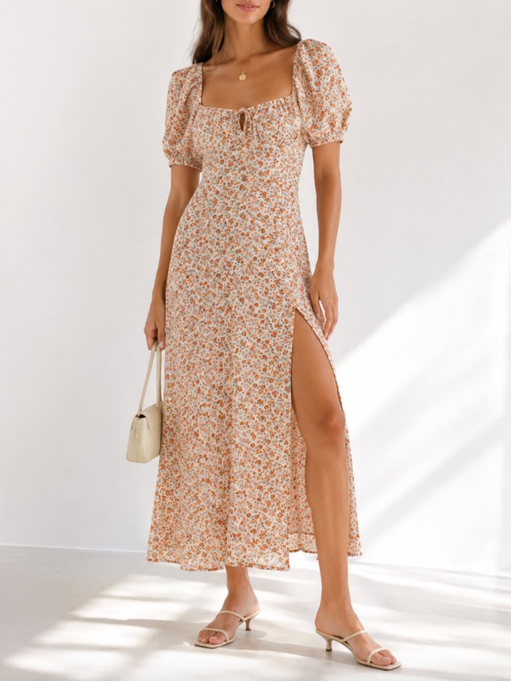 Reformation Teyana Dress Size 8 Floral Print Pink Orange Cream